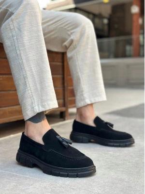 Ba0240 Yüksek Taban Klasik Parlak Püsküllü Süet Siyah Erkek Ayakkabı Erkek Klasik Ayakkabı