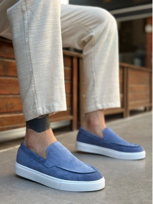 BA0241 Bağcıksız Yüksek Taban Mavi Süet Erkek Ayakkabı