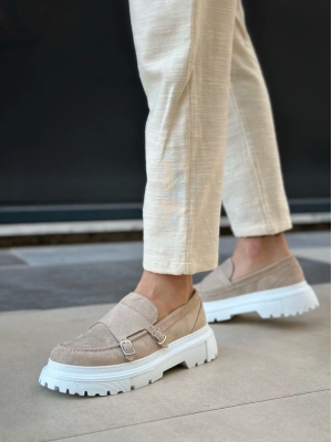 BA0242 Tokalı Klasik Yüksek Taban Krem Süet Erkek Ayakkabı