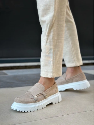 BA0242 Tokalı Klasik Yüksek Taban Krem Süet Erkek Ayakkabı