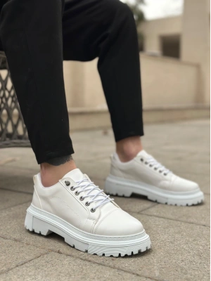 BA0245 Beyaz Akıllı Lastik Bağcık Yüksek Siyah Taban Günlük Erkek Ayakkabı