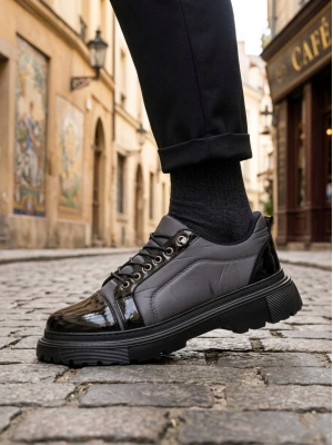 BA0245 Gri Rugan Paraşüt Detaylı Akıllı Lastik Bağcık Yüksek Taban Günlük Erkek Ayakkabı