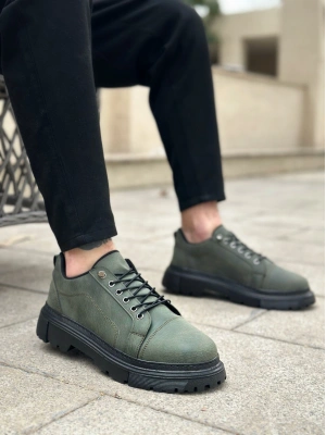 BA0245 Haki Akıllı Lastik Bağcık Yüksek Taban Günlük Erkek Ayakkabı