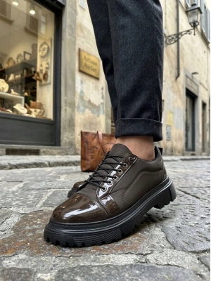 BA0245 Kahverengi Rugan Paraşüt Detaylı Akıllı Lastik Bağcık Yüksek Taban Günlük Erkek Ayakkabı