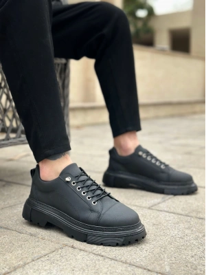 BA0245 Siyah Akıllı Lastik Bağcık Yüksek Siyah Taban Günlük Erkek Ayakkabı