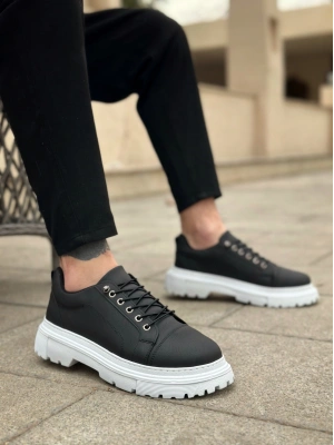 BA0245 Siyah Akıllı Lastik Bağcık Yüksek Taban Günlük Erkek Ayakkabı