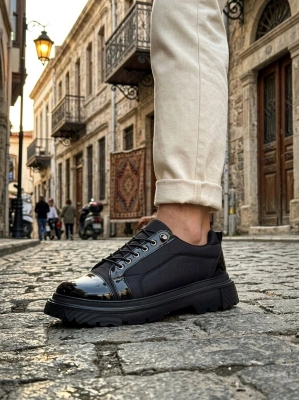 BA0245 Siyah Rugan Paraşüt Detaylı Akıllı Lastik Bağcık Yüksek Taban Günlük Erkek Ayakkabı