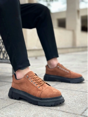 BA0245 Taba Süet Akıllı Lastik Bağcık Yüksek Siyah Taban Günlük Erkek Ayakkabı