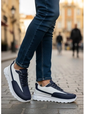 BA0246 Lacivert Bağcıklı Yüksek Beyaz Taban Günlük Erkek Ayakkabı