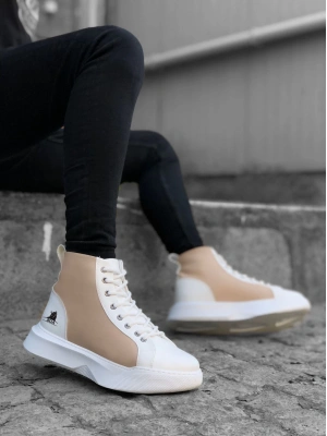 Ba0256 Bağcıklı Erkek Yüksek Taban Beyaz Krem Taban Spor Erkek Bot