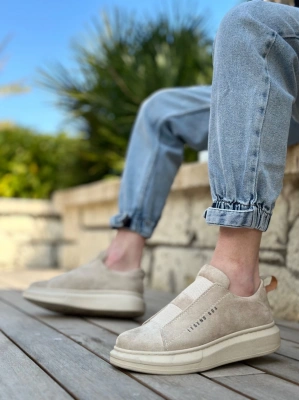 Ba0307 Boa Kalın Süet Yüksek Taban Çift Bant Bej Erkek Ayakkabı Erkek Günlük Ayakkabı