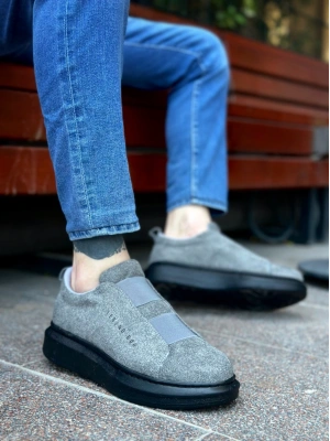 Ba0307 Boa Kalın Süet Yüksek Taban Çift Bant Gri Siyah Erkek Ayakkabı Erkek Günlük Ayakkabı