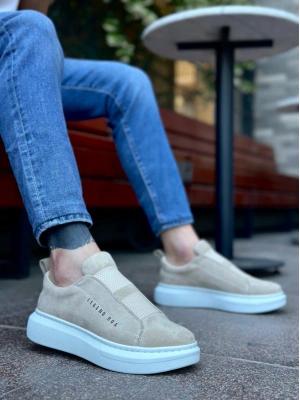 Ba0307 Boa Kalın Süet Yüksek Taban Çift Bant Krem Erkek Ayakkabı Erkek Günlük Ayakkabı