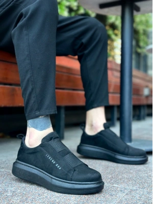 Ba0307 Boa Kalın Süet Yüksek Taban Çift Bant Siyah Erkek Ayakkabı Erkek Günlük Ayakkabı