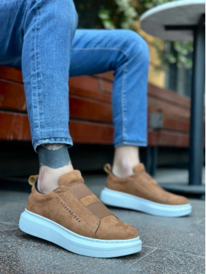 Ba0307 Boa Kalın Süet Yüksek Taban Çift Bant Taba Beyaz Erkek Ayakkabı Erkek Günlük Ayakkabı