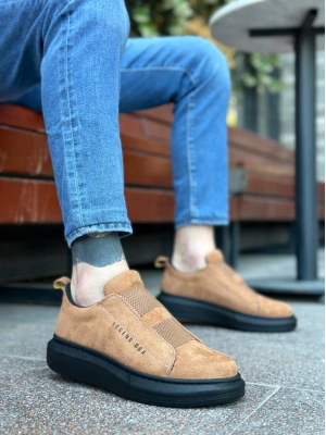 Ba0307 Boa Kalın Süet Yüksek Taban Çift Bant Taba Siyah Erkek Ayakkabı Erkek Günlük Ayakkabı