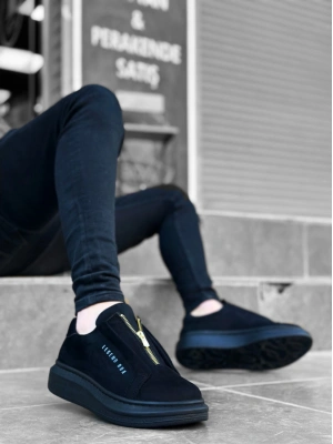 Ba0310 Boa Kalın Süet Yüksek Taban Fermuarlı Siyah Siyah Erkek Ayakkabı Erkek Günlük Ayakkabı