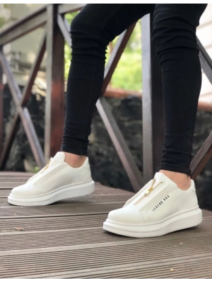 Ba0310 Boa Kalın Yüksek Taban Fermuarlı Beyaz Erkek Ayakkabı Erkek Günlük Ayakkabı