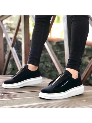 Ba0310 Boa Kalın Yüksek Taban Fermuarlı Siyah Beyaz Erkek Ayakkabı Erkek Günlük Ayakkabı