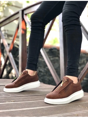 BA0310 BOA Kalın Yüksek Taban Fermuarlı Taba Beyaz Erkek Ayakkabı