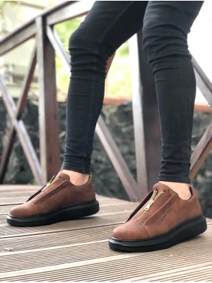 BA0310 BOA Kalın Yüksek Taban Fermuarlı Taba Siyah Erkek Ayakkabı
