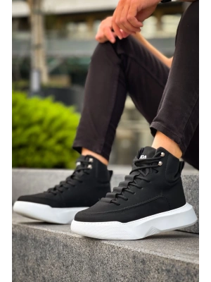 Ba0321 Gizli Bağcıklı Erkek Yüksek Taban Siyah Beyaz Spor Erkek Bot