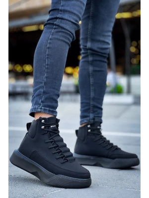 Ba0321 Gizli Bağcıklı Erkek Yüksek Taban Siyah Spor Erkek Bot