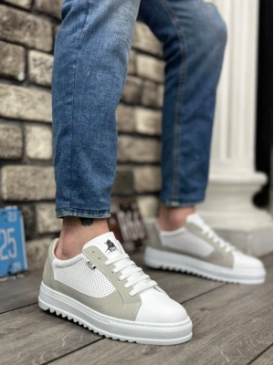 Ba0323 Boa Kalın Tırtık Yüksek Taban Beyaz Gri Bağcıklı Spor Erkek Ayakkabı Erkek Günlük Ayakkabı