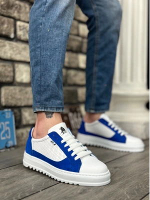 Ba0323 Boa Kalın Tırtık Yüksek Taban Beyaz Mavi Bağcıklı Spor Erkek Ayakkabı Erkek Günlük Ayakkabı