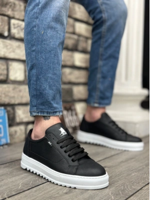 Ba0323 Boa Kalın Tırtık Yüksek Taban Siyah Bağcıklı Spor Erkek Ayakkabı Erkek Günlük Ayakkabı