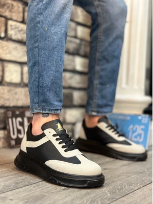 Ba0327 Boa Gri Siyah Kalın Yüksek Taban Bağcıklı Spor Erkek Ayakkabı Erkek Günlük Ayakkabı