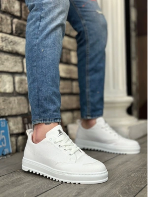 Ba0328 Boa Kalın Yüksek Taban Smile Desenli Beyaz Spor Erkek Ayakkabı Erkek Günlük Ayakkabı