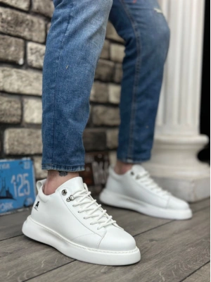 Ba0331 Bağcıklı Erkek Yüksek Taban Beyaz Cilt Erkek Spor Ayakkabı