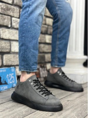 Ba0331 Bağcıklı Erkek Yüksek Taban Füme Cilt Erkek Spor Ayakkabı