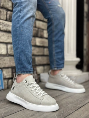 Ba0331 Bağcıklı Erkek Yüksek Taban Gri Süet Beyaz Taban Erkek Spor Ayakkabı