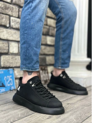 Ba0331 Bağcıklı Erkek Yüksek Taban Siyah Cilt Erkek Spor Ayakkabı