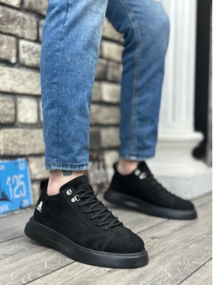 Ba0331 Bağcıklı Erkek Yüksek Taban Siyah Süet Siyah Taban Erkek Spor Ayakkabı