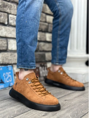 Ba0331 Bağcıklı Erkek Yüksek Taban Taba Süet Siyah Taban Erkek Spor Ayakkabı