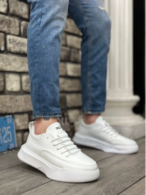 Ba0332 Merdiven Desen Bağcıklı Erkek Yüksek Taban Beyaz Cilt Erkek Spor Ayakkabı