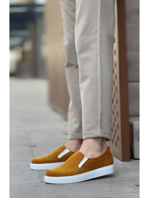 Ba0339 Bağcıksız Kadife Hardal Beyaz Taban Günlük Erkek Ayakkabı Erkek Günlük Ayakkabı