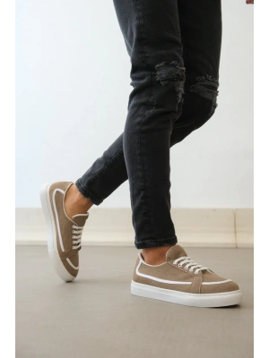 Ba0351 Boa Bağcıklı Deri Tozu Günlük Vizon Renk Erkek Spor Ayakkabı