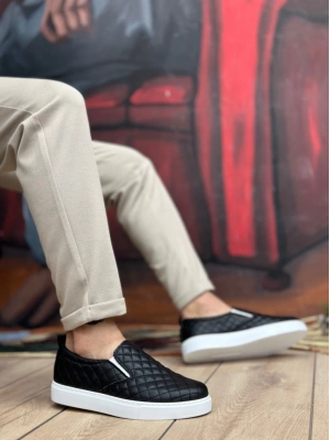 Ba0353 Bağcıksız Kapitone Siyah Beyaz Taban Günlük Erkek Ayakkabı Erkek Günlük Ayakkabı