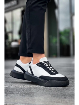 Ba0354 Günlük Bağcıklı Erkek Beyaz Parçalı Siyah Yüksek Taban Erkek Spor Ayakkabı