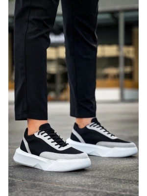 Ba0354 Günlük Bağcıklı Erkek Gri Parçalı Siyah Yüksek Taban Erkek Spor Ayakkabı