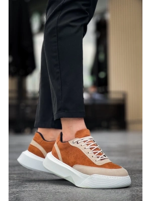 Ba0354 Günlük Bağcıklı Erkek Yüksek Taban Krem Detaylı Taba Süet Erkek Spor Ayakkabı