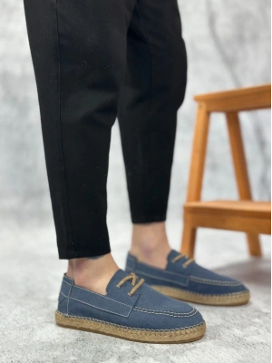 Ba0358 Boa Doğal Deri Tozu Bağcıklı Kauçuk El Yapımı Espadril Taban Mavi Renk Erkek Ayakkabı Erkek Günlük Ayakkabı