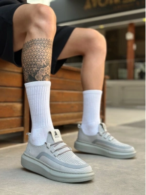 BA0375 Özel Örme Triko Tarz Gri Renk Spor Ayakkabı