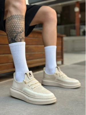 BA0375 Özel Örme Triko Tarz Krem Renk Spor Ayakkabı