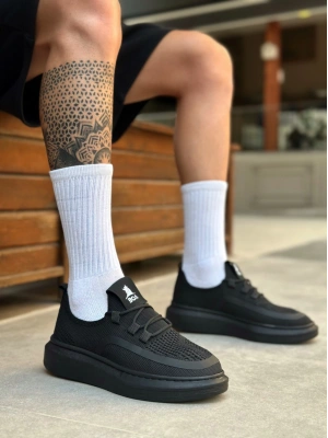 BA0375 Özel Örme Triko Tarz Siyah Renk Siyah Taban Spor Ayakkabı