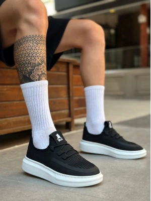 BA0375 Özel Örme Triko Tarz Siyah Renk Spor Ayakkabı
